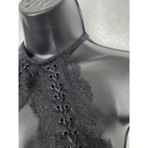 Victoria's Secret Very Sexy Halter Keyhole Sheer Black XL Lace Up High Neck Goth - Picture 5 of 8